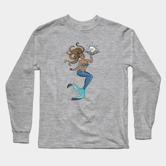 Vintage Mermaid Tattoo Blue Theme Long Sleeve T-Shirt by SteveGrime